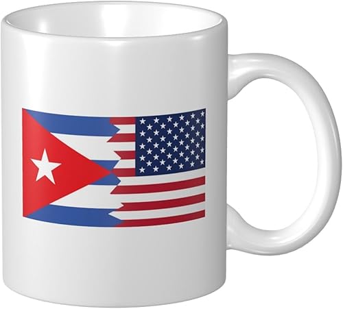 Rqwaaed Taza de cerámica con estilo de bandera americana y cubana, tazas de oficina, taza de cerámica ecológica con impresión individual, taza de