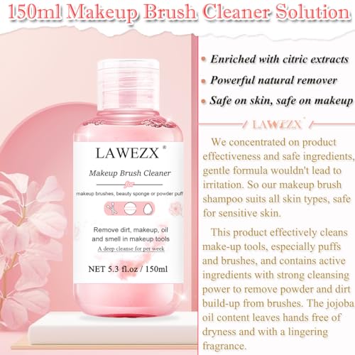 150ml Limpiador de Brochas de Maquillaje, LAWEZX Makeup Brush Cleaner, Elimina el Maquillaje, la Suciedad y las Impurezas de las Brochas, Esponjas o Polveras, Limpiador Líquido Suave y Seguro - imagen 2