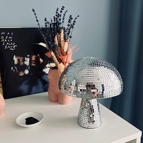 Juego de decoración disco cereza y seta: cereza roja espejada con soporte + seta plateada para dormitorio, fiesta y habitación universitaria miniatura 7