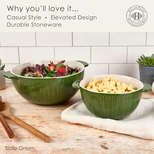 Fitz-and-Floyd-Sicily-Set-of-2-Handled-Serve-Mixing-Bowls-9-Inch-and-12-Inch-Green Fitz and Floyd Sicily Set of 2 Handled Serve Mixing Bowls 9 Inch and 12 Inch Green