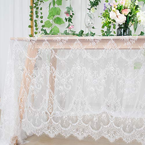 ShinyBeauty Lace Tablecloth Rectangular White Embroidered Tablecloths Vintage Tablecover Polyester Floral Table Cloth for Wedding Banquet Party Reception