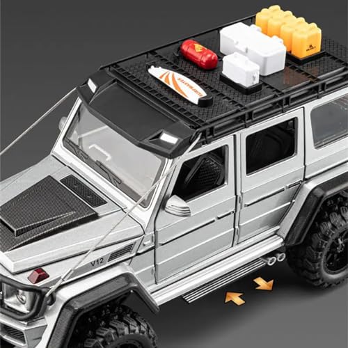 Image of 1:24 Diecast Mercedes-Benz G550-4X4 Modified Metal Pull Back Car with 6 Openable Doors & Sound Light Auto Toy car Best Gift Toys for Kids Boys (Silver)