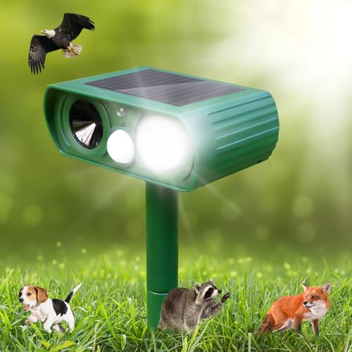 Solar Ultrasonic Animal Repeller, 2025 Cat Repellent Outdoor,Waterproof Deer Repellent for Raccoon,Dog,Fox, Deer, Skunk,Squirrel, Rabbit with LED Flashing and Motion Sensor,Sound Green