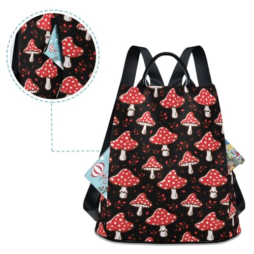 Image of Fustylead Amazing Amanita Red Mushroom Women Backpack Purse Anti-theft Travel Backpack Fashion Shoulder Handbag