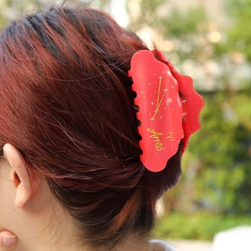 Aries Zodiac Sign Acetate Hair Claw, Red with Gold Accents Personalized Acetate Hair Clip for Women Gift 1 Piece
