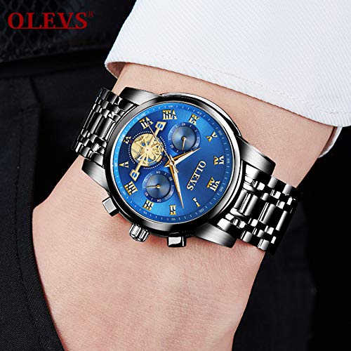 Image of OLEVS Men's Waterproof Watches Stainless Steel Waterproof Chronograph Wrist Watches Luxury Dress White Luminous Big Face Analog Quartz Male Watches