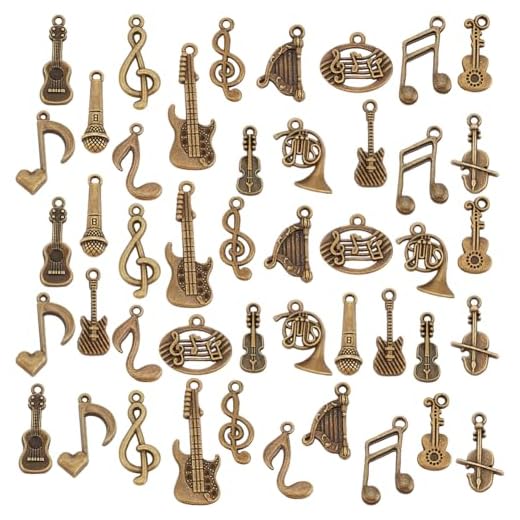 PH PandaHall 15 estilos 90 piezas colgantes musicales colgantes para instrumentos musicales tibetanos colgantes de bronce antiguo con notas musicales colgantes con elementos para guitarra para la