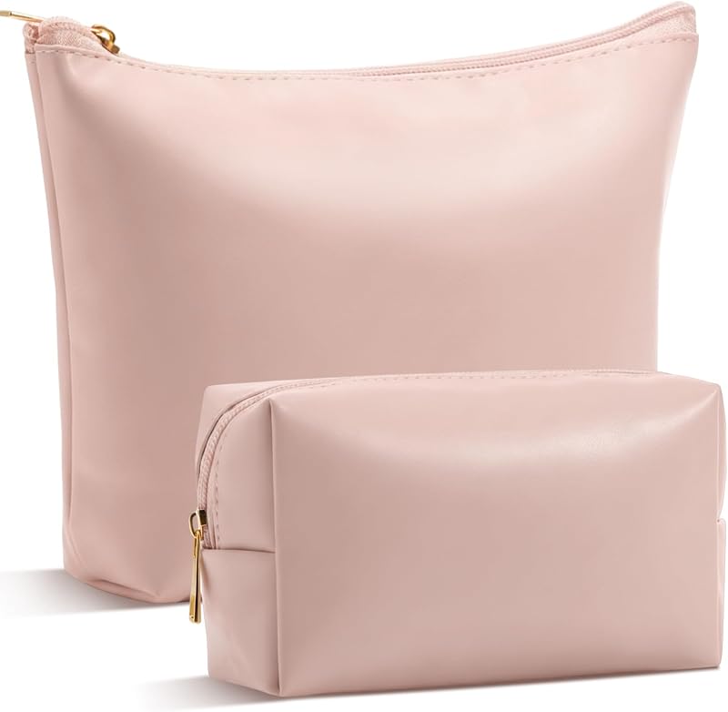 Kigeli 2 Pcs PU Leather Makeup Bag Waterproof Toiletry Case, Pink