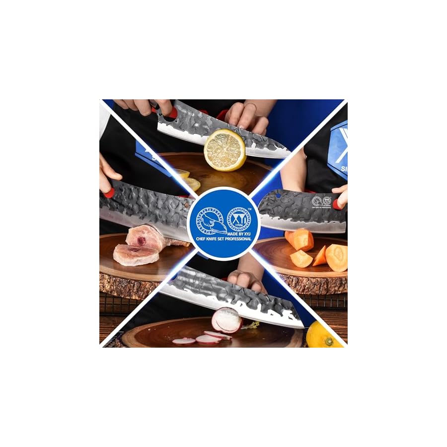 XYJ Professional Serbian Chef Knife Set with Roll Bag, Japanese Culinary Knives, Meat Cleaver, Kitchen Chopping Knife, and Protective Sleeves, Perfect for Home Cooking or Outdoor Camping