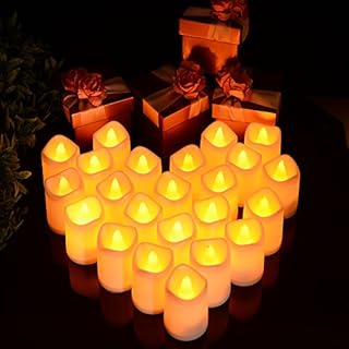 LUNSY Tea Lights, 24 Pack Flameless LED Tea Light Candles Realistic Flickering Battery Operated Tea Lights Electric Fake Candles for Birthday Party Weding Christmas Decorations in Warm White