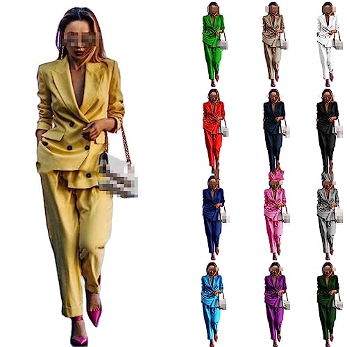 Women's Pant Set Double Breasted Jacket Business Formal Tuxedo Blazer Trousers 2 Piece Set2