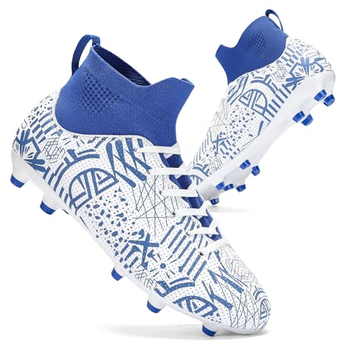 DEORUMN Mens Soccer Cleats Ultimate Youth Soccer Shoes Football Boots White