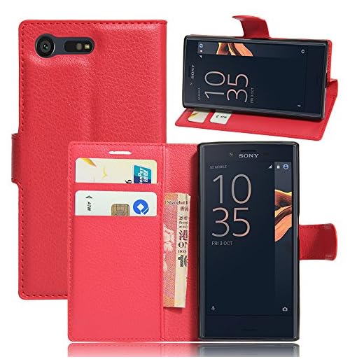 GARITANE skal för Sony Xperia X Compact Case plånbok med kortfickor mobiltelefonfodral skyddsfodral läderfodral ståfunktion magnet för Sony Xperia X Compact (röd)