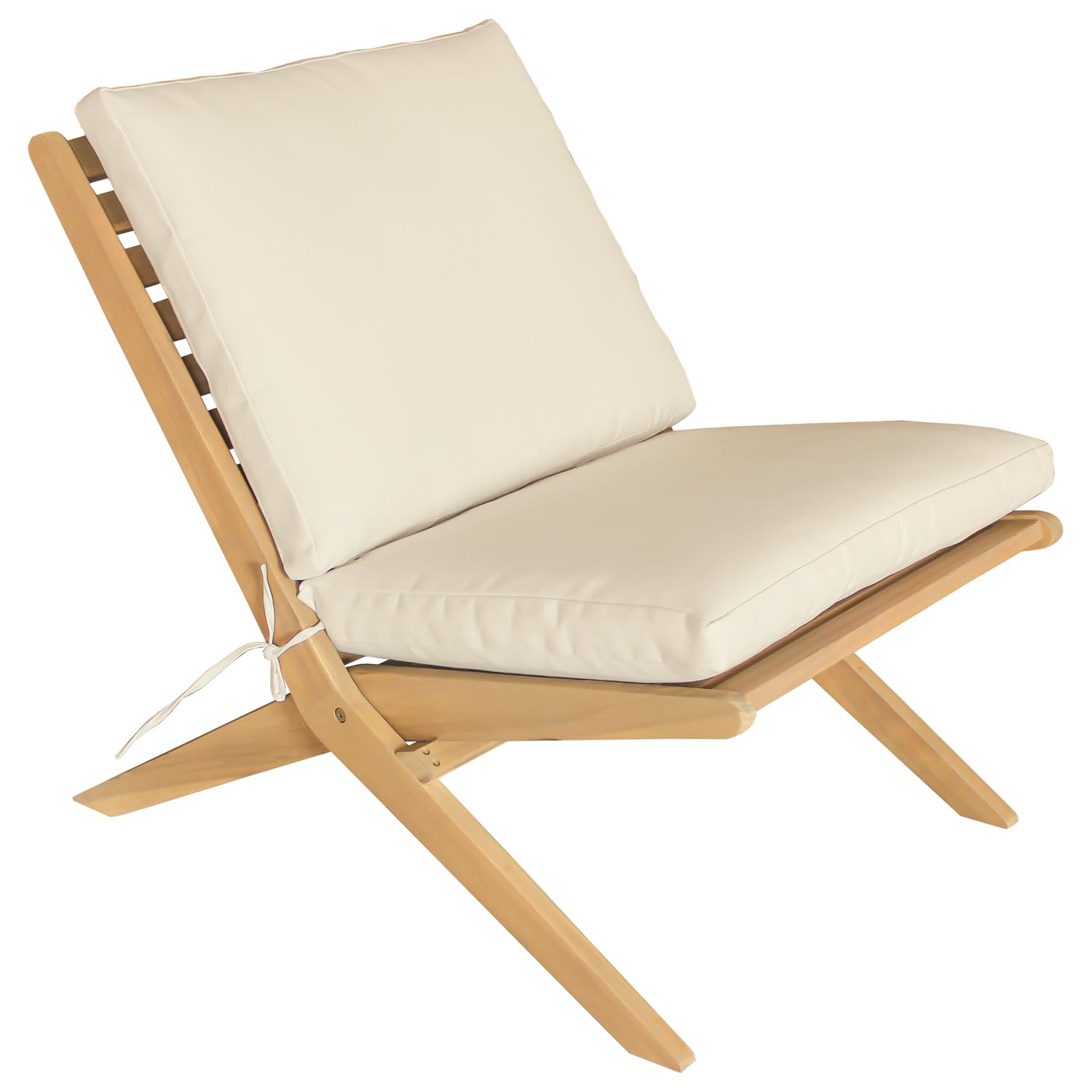 Happy Garden - Sillón plegable de acacia FARO con cojines beige - Sillón interior y exterior
