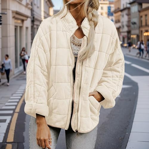 Oversized Quilted Down Jackets for Women Lightweight Puffer Jacket Trendy Casual Loose Stand Collar Fall Winter Coats2