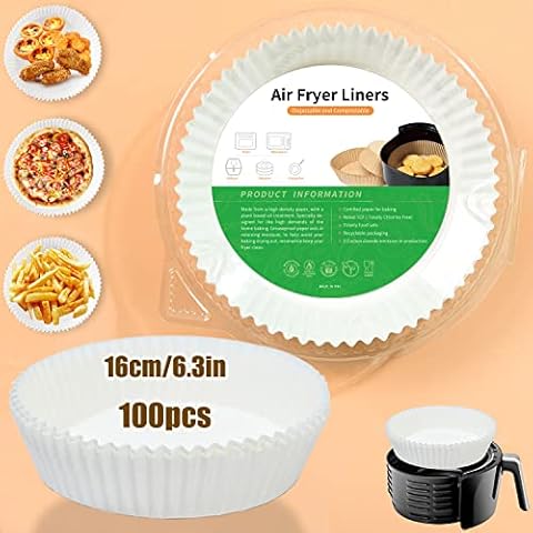 Torchtree Air Fryer Liners, 100PCS 6.3IN Disposable Air Fryer Paper Liners,Oil-Proof and Water-Proof Air Fryer Paper, Food Grade Parchment for Baking Roasting Microwave(6.3in) Cover