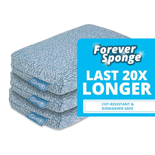 Grill Rescue Heavy Duty Kitchen Sponge - Lasts 20x Longer Scratch-Free Safe for Non-Stick Cookware - Cut Resistant Versatile Household Bathroom & Outdoor Cleaning Supplies (3 Blue)