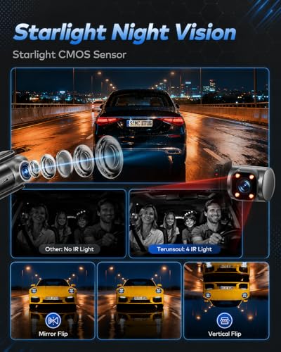 Image of 3 Channel 4K+4K+1080P Dash Cam Front and Rear with Cabin, Free 128GB Card, WiFi Up to 21MB /s, IR Night Vision, Starlight Night Vision, G-Sensor, 24H Parking Mode, Support 512GB Max, Clip