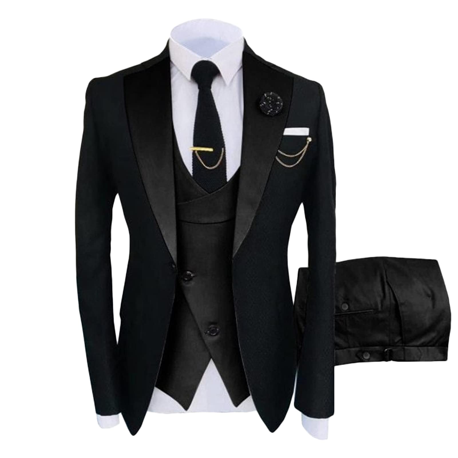 Conjunto de 3 piezas de esmoquin para hombre, ajuste delgado, formal, negocios, boda, graduación, novio, cena, chaqueta, chaleco, pantalones, conjunto