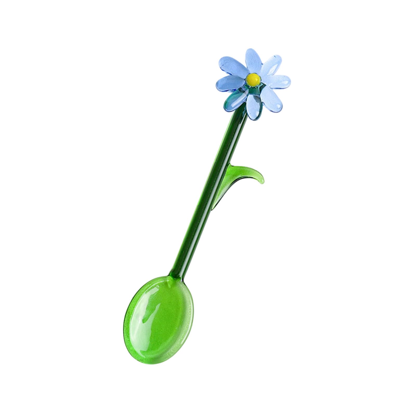 Nucelit Colored Flower Shape Glass Stirring Spoon Multipurpose Cocktail Stirrer for Home and Cafes Use Easy to Clean Flower Glass Spoon