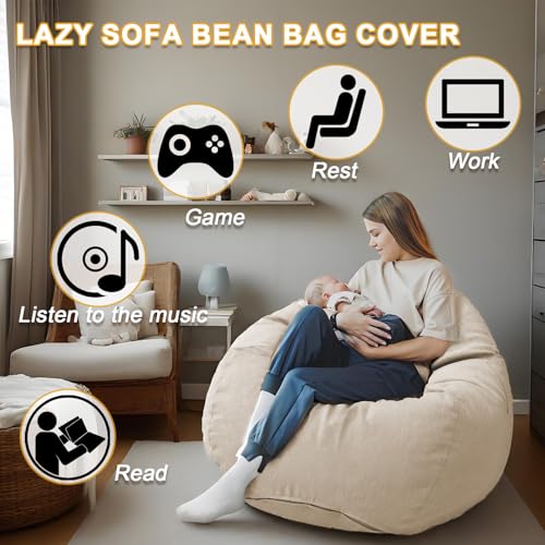 Pouf XL lin-coton beige lavable, sans remplissage YushengTai