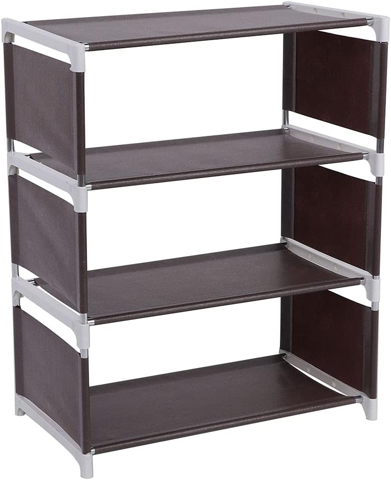 4 Layers Shoes Rack Organizer for Family, Stainless Steel Shoe Shelf Organizer, Space Saving Shoe Storage with Stylish Design for Bedroom, Living Room, Entryway (Coffee)