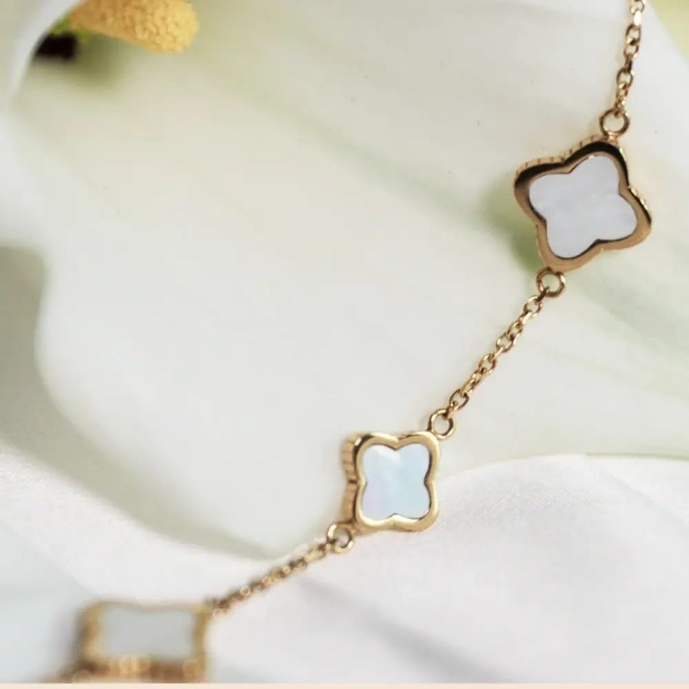 PAUL VALENTINE Garden Dash Bracciale da Donna in Acciaio Inossidabile - Ciondolo Floreale in Madreperla 16-18,5 cm