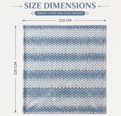 Image of SANMARINO Premium 300 GSM Double Bed Flannel Blanket | Ultra Soft Zig Zag Plush Blanket | All Season Lightweight & Cozy | AC Blanket for Bed, Sofa, Couch, Travel & Camping | 220x230 cm,Cream & Grey