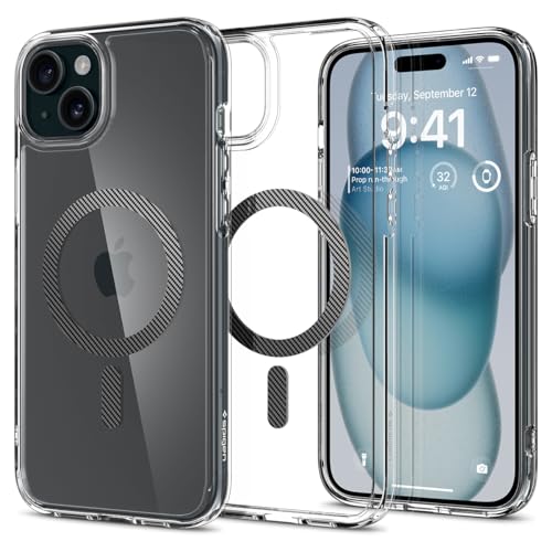 Image of Spigen Ultra Hybrid MagFit Back Cover Case for iPhone 15 /14 /13, MagSafe Compatible, Air Cushion Technology - PC+TPU | Carbon Fiber