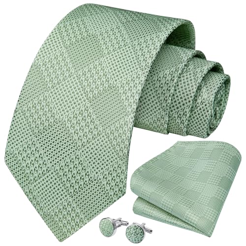 Image of HISDERN Mens Tie Set Classic Woven Ties and Pocket Square Cufflinks Set Formal Business Wedding Neckties Handkerchief