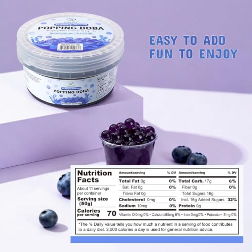 Image of Soeos Blueberry Popping Boba, 550g(1.2 lbs), Boba Pearls for Bubble Tea