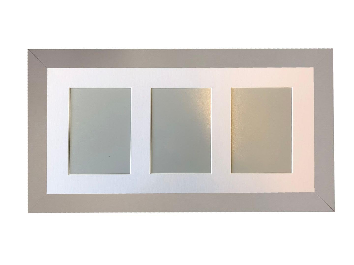 Metro Light Grey Picture Photo Frame with White 7 x 5 Inch Three Aperture Long Mount โ image 1