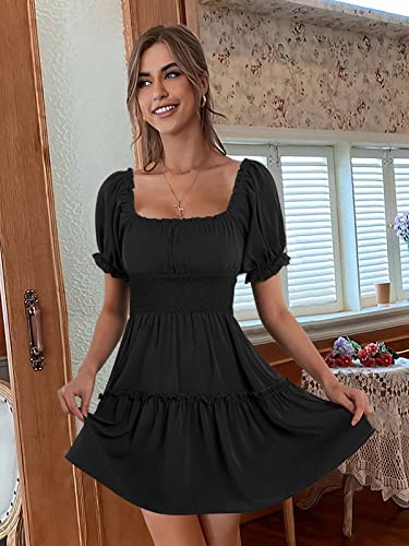 Image of Womens Babydoll Mini Dress Casual Square Neck Short Sleeve Summer Dresses