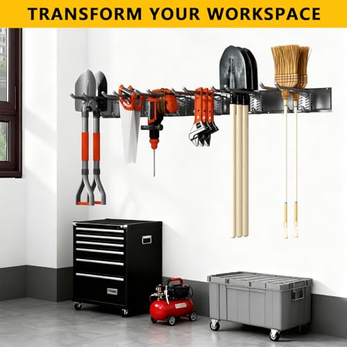 Garage-Tool-Organizer-Wall-Mount-48inch-Heavy-Duty-Garage-Storage-System-and-Garden-Tool-Organizer-with-6-Adjustable-Double-Hooks-for-Shovel-Snowboard-Yard-Tools-and-Shed