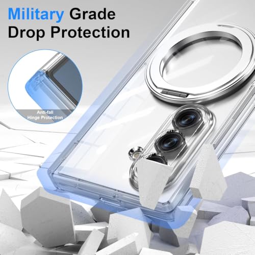 Image of EGOTUDE for Samsung Z Fold 7 Case | Clear Hard Back Cover with 360 Magnetic Rotate Stand