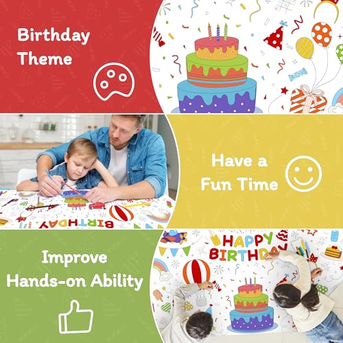 Image of Childom 1 Pack Birthday Coloring Tablecloth Disposable Birthday Tablecloths 30x72 Inch Coloring Table Cloth Paper Tablecloth Rectangle Table Cover