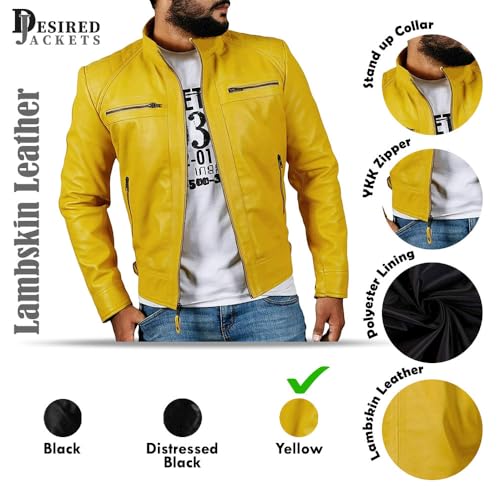 Real Lambskin Leather Biker Jacket - Quilted Cafe Racer Zip Up Moto Jackets Men Moto Jacket Men for Bikers3