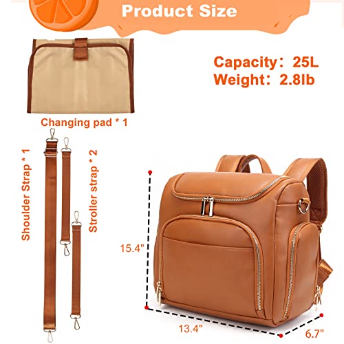 Leather Diaper Bag Backpack With Changing Pad - Multi-Function Large Capacity Baby Bag With Adjustable Shoulder Strap & Stroller Straps #TOP4