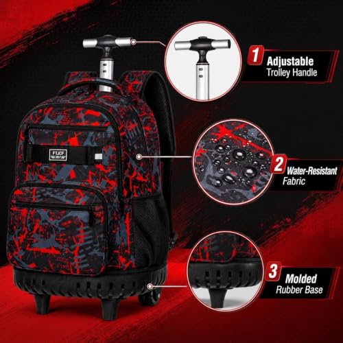 Image of 3Pcs Rolling Backpack for Boys, 19 Inche Adults Roller Bag with Wheels, Graffiti Wheeled Bookbag Set for Men(Red)