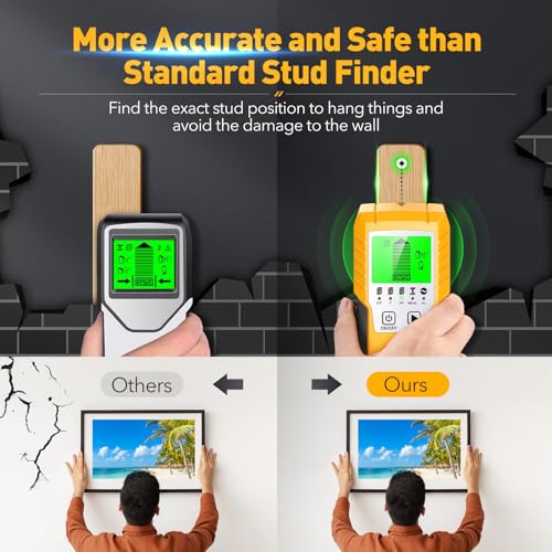 Stud Finder Wall Scanner Sensor - 5 in 1 Upgraded Electronic Wall Wood Stud Finder Metal Edge Center Beam Finders Stud Sensor Detector for Metal Wood Pipe Studs Joist Live AC Wire Drywall Detection - Thumbnail 6