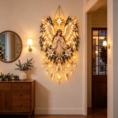 Golden Wing Angel Christmas Ornament, LED Stained Glass Suncatcher Decor，A - image 1