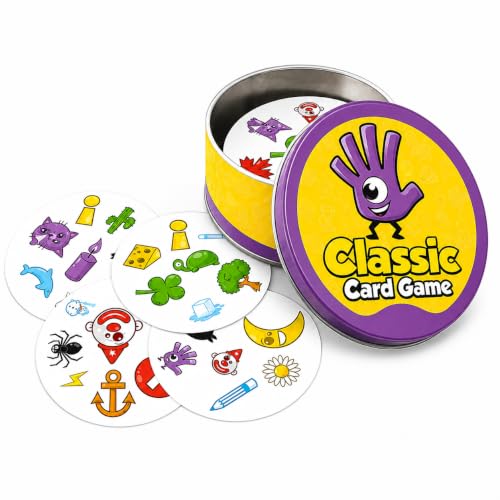 Image of DOBBLES Classic Card Game | Fast-Paced Matching & Observation Family Game | 55 Circular Cards | 5 Mini Games in 1 | Brain Training, Travel Game for Kids & Adults | Ages 6+ | 2-8 Players