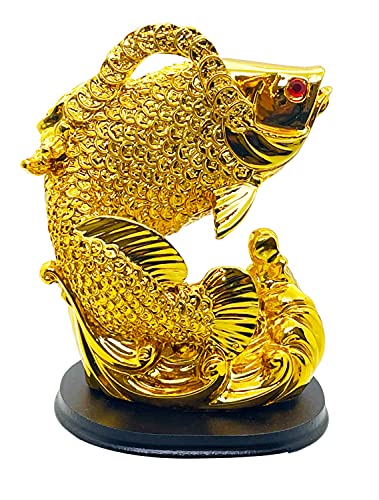Image of Fengshui Exclusive Medium Size Polyresin Golden Arowana Fish Showpiece for Office Decor, Home Decoration (AF-2564)