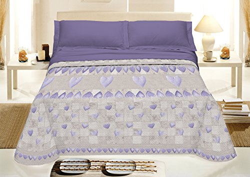 Homelife Colcha Fina de Verano y Primavera para Cama de 150 cm | Edredón Estampado con Patchwork Fabricado en Italia | Ligera Colcha Cubrecama de Algodón para Cama de Matrimonio | Lila, 260x280