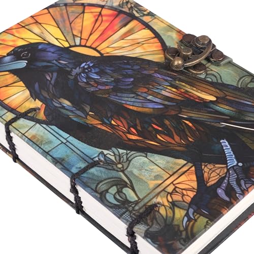 Image of CRAFT JUNKY Journal Diary with Handcrafted Box, 5 x 7 Inch Special Binding Unruled Lock Diary for Girls, Art Book with Aesthetic Print Sketch Book for Artists, 200 Acid-Free Pages A5 (CROW)