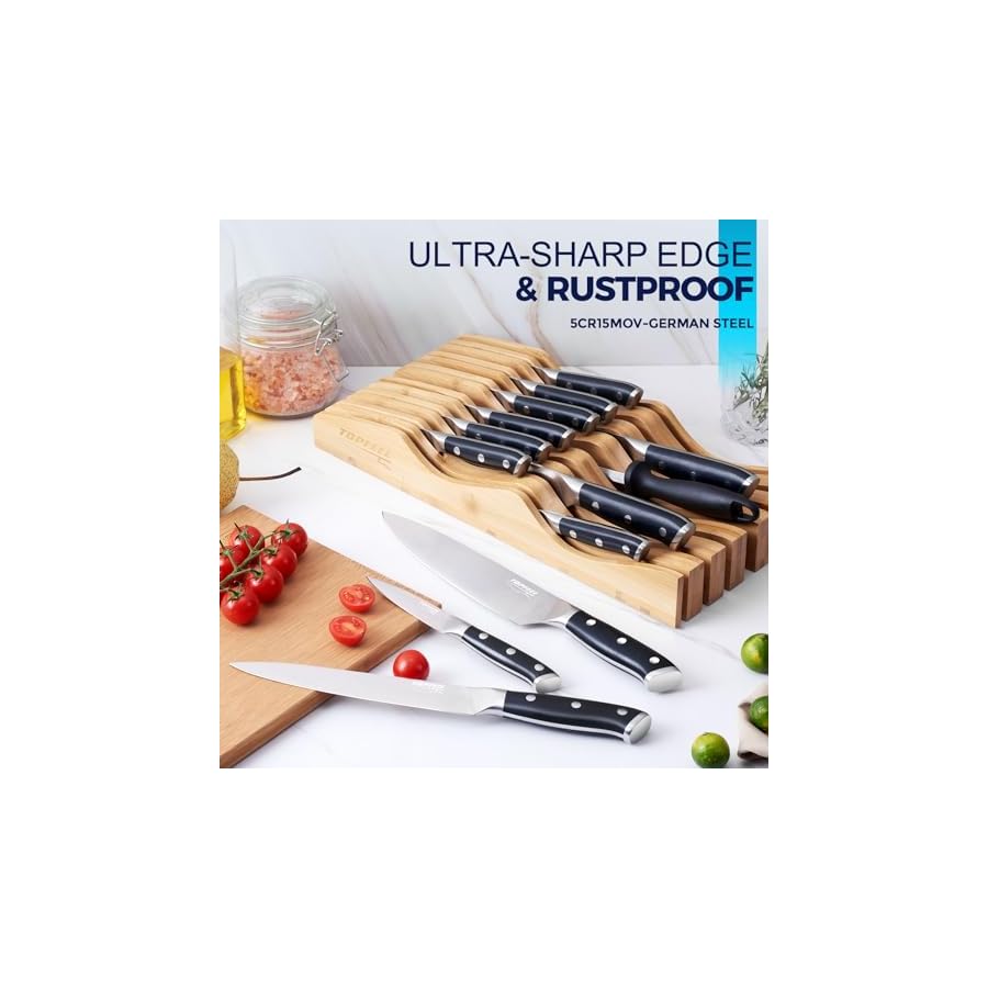 14-Pcs-Kitchen-Knife-Set-with-In-Drawer-Bamboo-Knife-Organizer-7-Chef-Knives6-Serrated-Steak-KnivesKnife-SharpenerUltra-Sharp-Chef-Knife-Set-with-Full-Tang-Design 14 Pcs Kitchen Knife Set with In-Drawer Bamboo Knife Organizer- 7 Chef Knives,6 Serrated Steak Knives,Knife Sharpener,Ultra Sharp Chef Knife Set with Full-Tang Design…