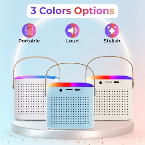 Image of Humble Kroko Series Mini Bluetooth Wireless Karaoke Speaker with 2 Mics, 8Hrs Playtime, RGB Lights (BT 5.3 /TF Card), Voice Effects, Multi-Play Modes,Type-C Charging for Kids & Home Parties - Cream