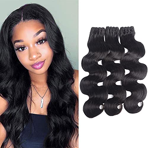 3 Bundles Body Wave Hair Weaves 8a Body Wave Hair 3 Bundles20" 22" 24" Unprocessed Peruvian Virgin Body Wave Hair Bundles For Black Women Natural Black Color