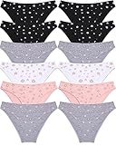 FINETOO 12 Pack Cotton Underwear for Women Cute Low Rise Bikini Panties High Cut Breathable Sexy Hipster Womens Cheeky S-XL