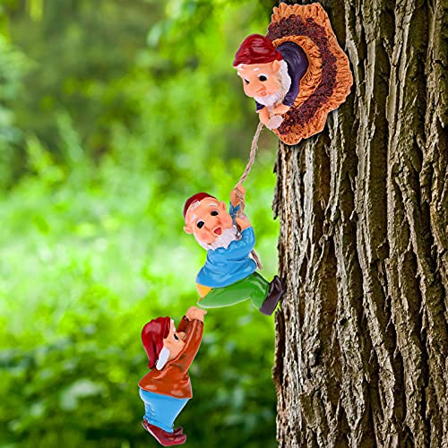 Wusteg Climbing Gnomes Tree Hugger 3 PCS Decor-Gnomes Garden Tree Sculpture 7 cm in Height Hugger Garden Ornament Tree Decoration Unique Hugger Garden Ornament Tree Decoration Garden Yard Art